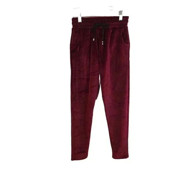 Women’s Burgundy Small Soft Pull On Jogging Pants Elastic And Tie Waist Pocket - Picture 1 of 5